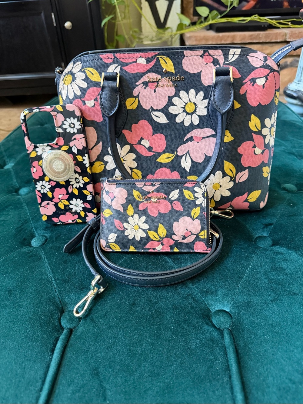 Kate Spade Darcy Road Trip Floral Satchel and Card Case Set